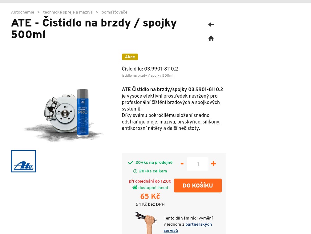 Detail produktu v e-shopu – dostupnost skladem, uzávěrka objednání, cena s DPH i bez a tlačítko do košíku